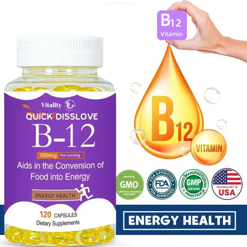 

Vitality Vitamin B12 Capsules Supports Energy Metabolism Mood Nervous System Support Daily B12 Nutritial Supplement Health Care