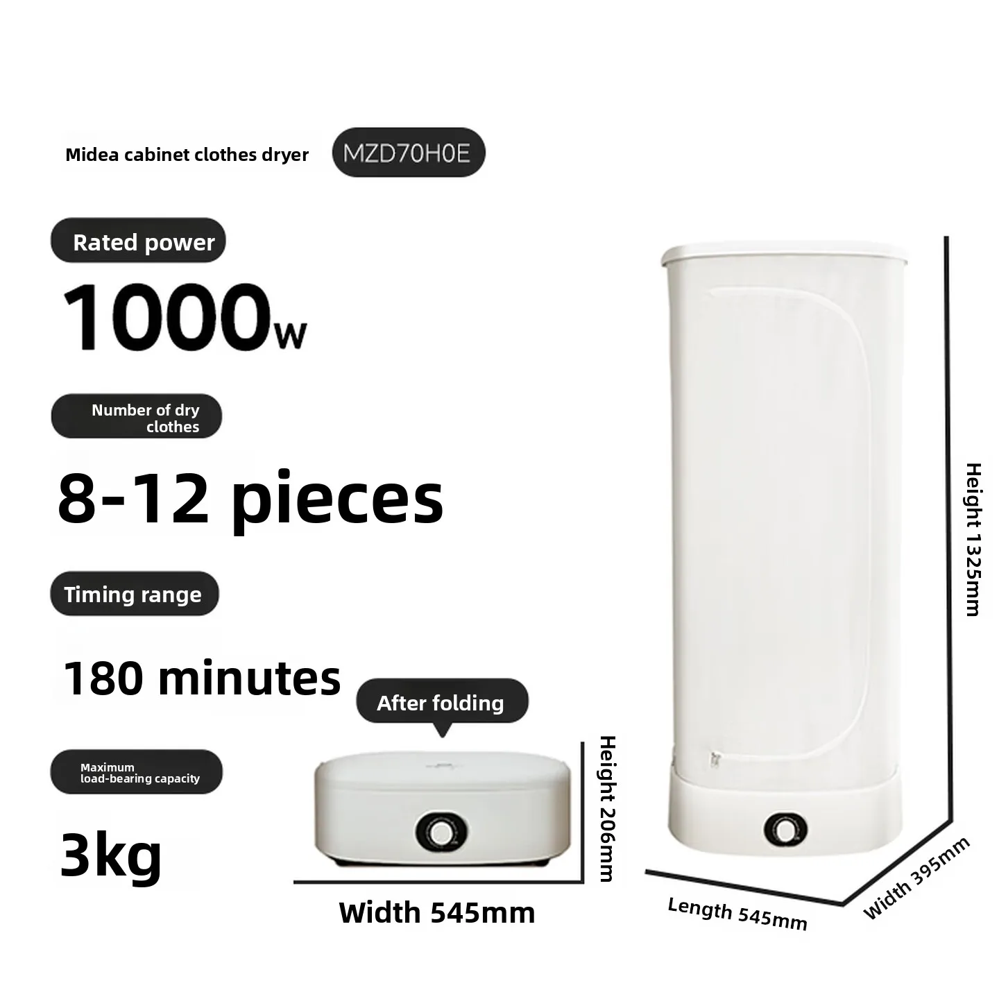 1000W Foldable Clothes Dryer, Constant Temperature Warm Air Cabinet with Quiet Timer, Upgraded Fabric Cover for Home Laundry