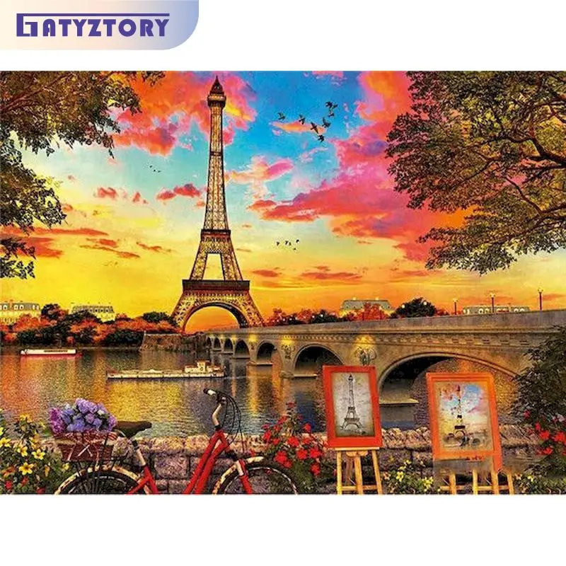 

GATYZTORY Diy Painting By Numbers With Frame City Tower Landscape Picture On Numbers For Home Wall Art Decors 40x50cm