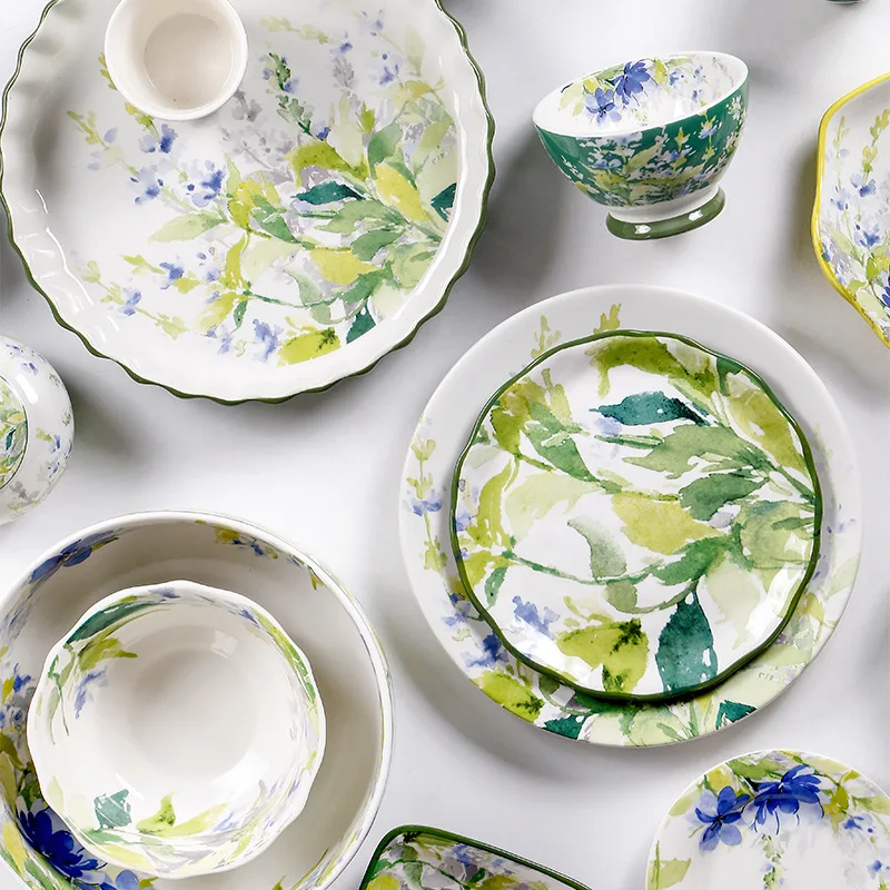 Creative Pasta Plate Ceramic Deep Dish Fruit Tray Floral Tea Set Country Style