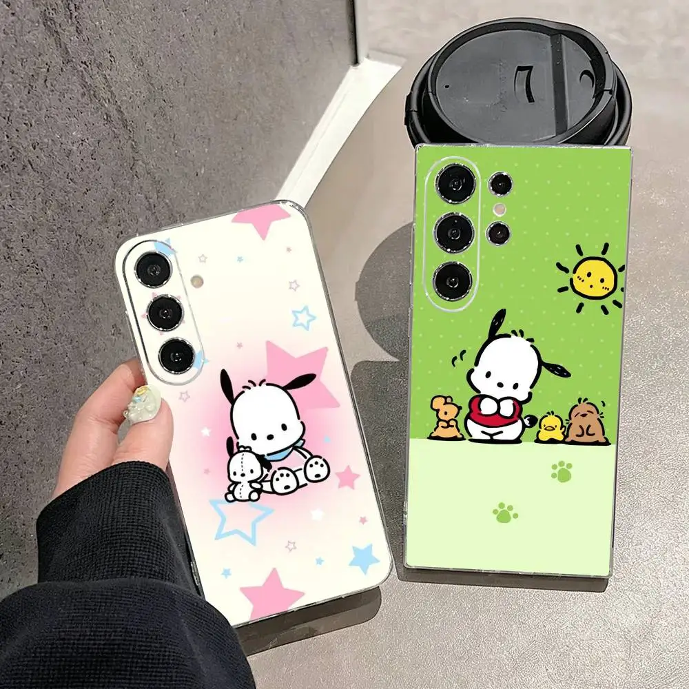 Милый мультяшный чехол T-Pochacco-o для телефонов Samsung S25, S24, S21, S22, S23, S30, Ultra, S20, Plus, FE, Note, 10, 9, 5G, прозрачный