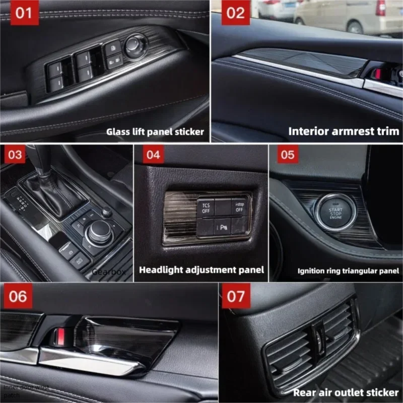 For Mazda6 Atenza GJ 2019-2024 Car Center Console Gear Shift Frame Window Lift Panel Doors Trim Cover Interior Decoration Parts