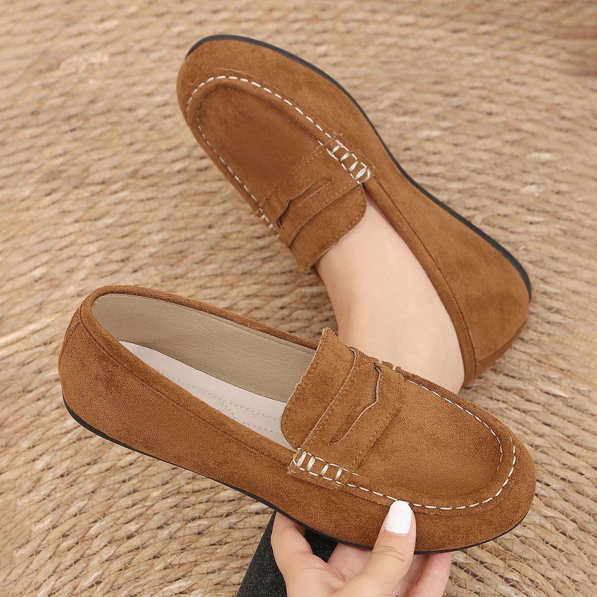 Women Casual Shoes Moccasins Slip on Flats Driving Shoes Fashion Shoes Women Handmade Suede Leather Loafers Zapatos De Mujer