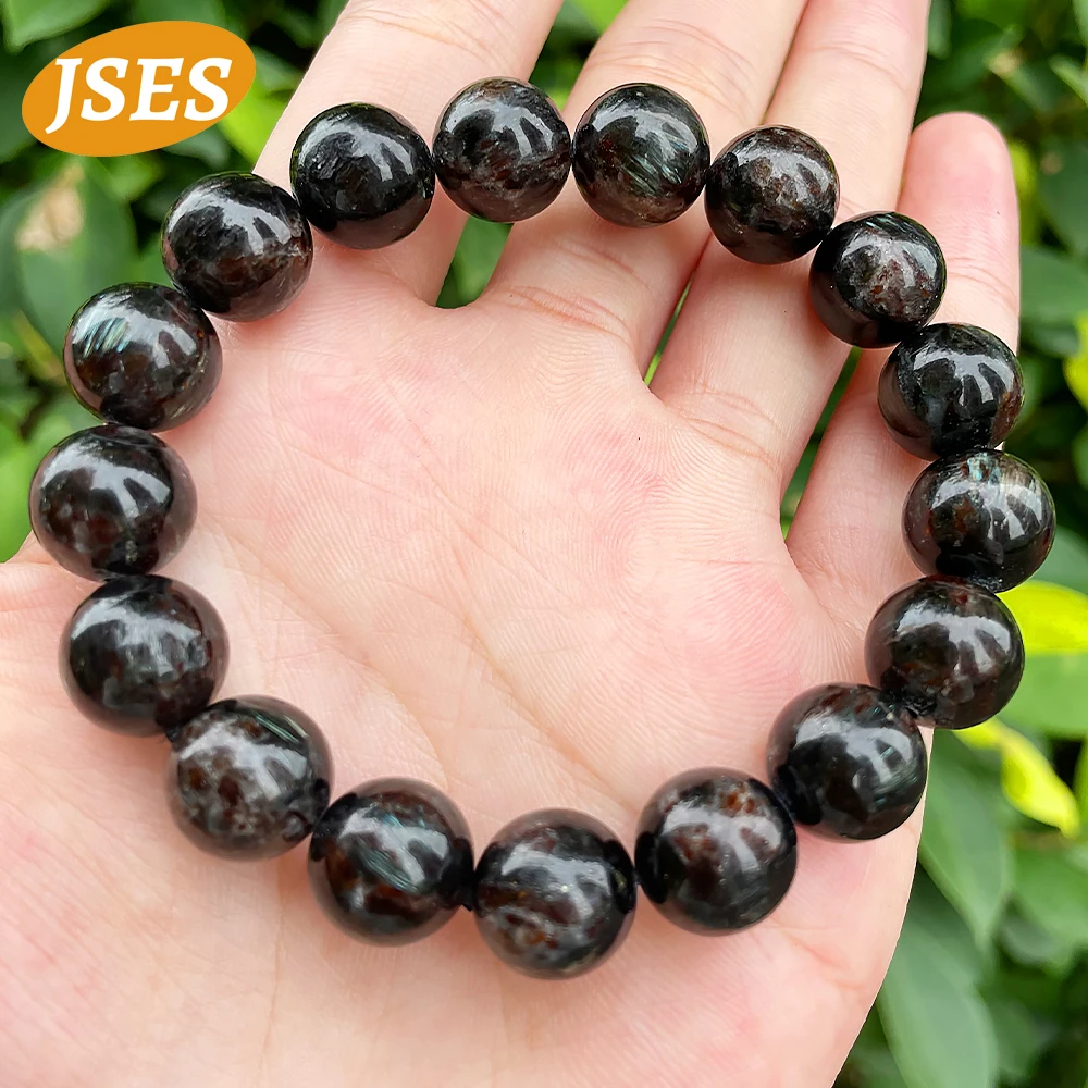 JSES Natural Astrophyllite Hornblende Smooth Round Loose Stone Beads Rare Stone for Jewelry Making Design Diy Bracelet Necklace