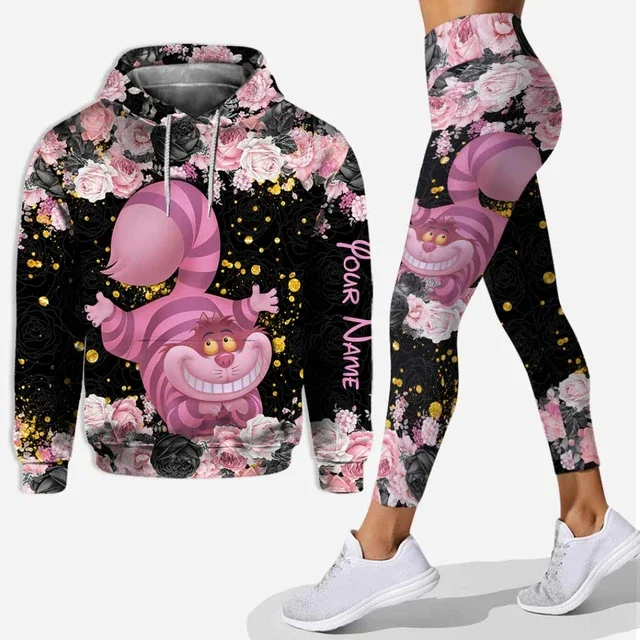 20243D printed Cheshire Cat Hoodie, Ladies Yoga Hoodie set, ladies Disney yoga hoodie, leggings, fashion sportswear ropa barata