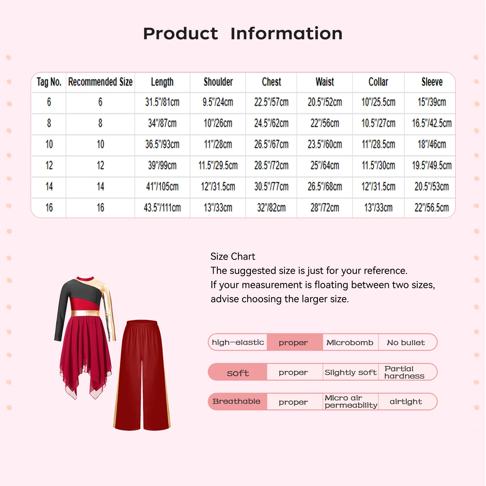 ชุดเดรสเด็กผู้หญิงแขนยาวผ้าชีฟองทรงโมเดิร์นพร้อมกางเกงขายาวทรงกว้าง สำหรับงานดนตรีประสานเสียงในโบสถ์ ชุดแสดงการสรรเสริญและบูชาพระเจ้า