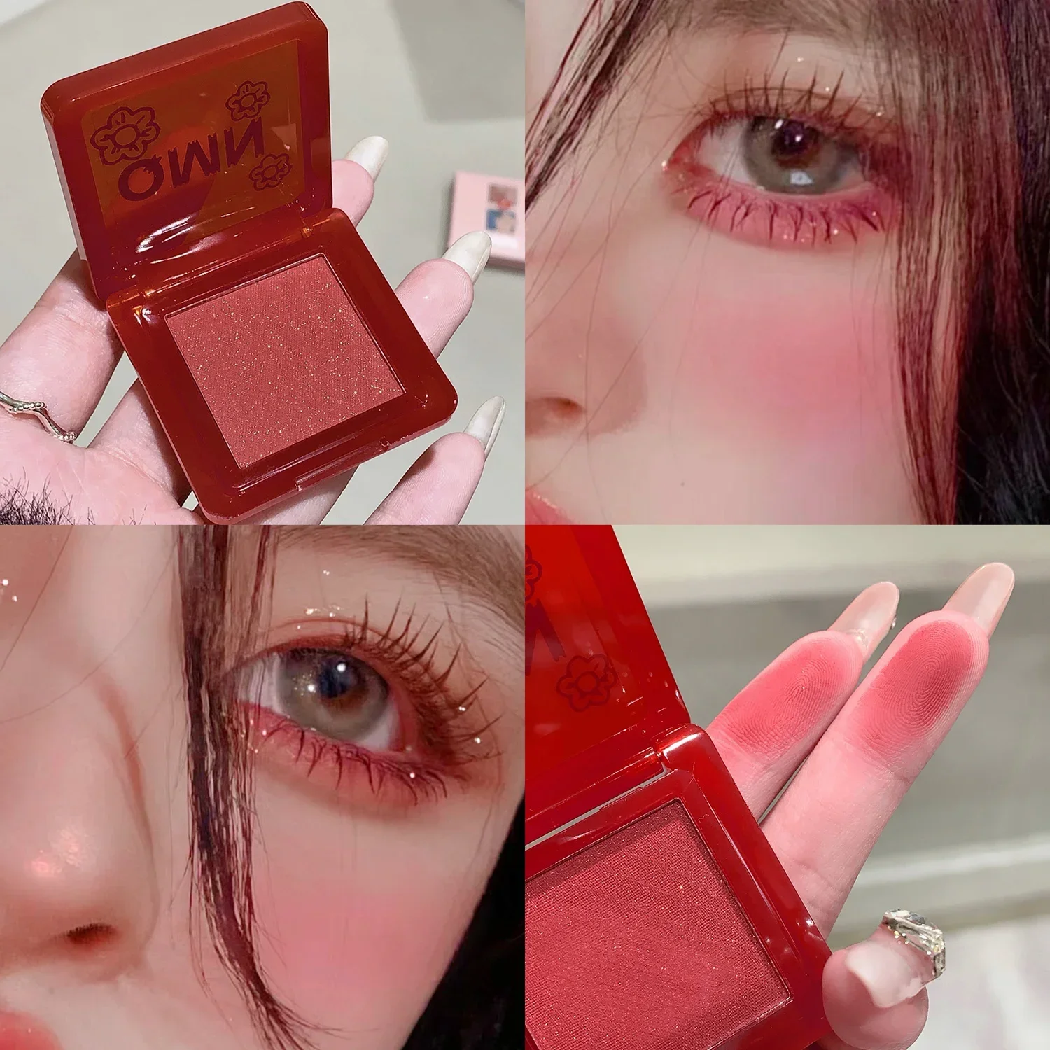 Rosso Red Brighten Face Blush Palette Face Contouring Blusher Cheek Tint Peach Rouge กันน้ํา Monochrome Matte หญิงแต่งหน้า