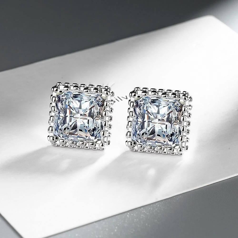 Neue Ohrringe aus 925er-Sterlingsilber, Moissanit, quadratisch, für Damen, exquisit, schön, Hochzeit, Verlobung, Schmuck, Mode, Geschenke, Party