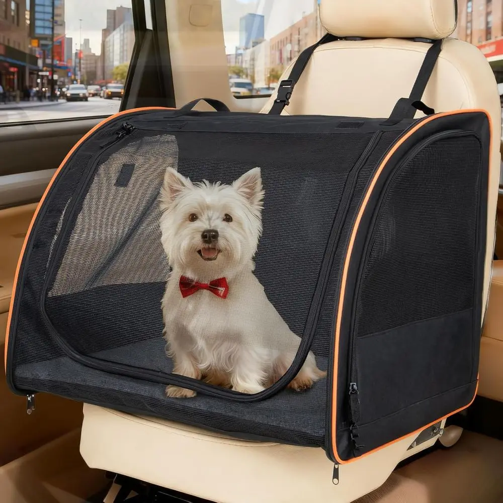 

Medium Dog Car Seat Cover, Enclosed Travel Carrier, and Safety Crate for Backseat Protection