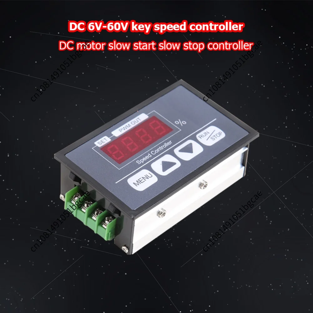 DC 6-60V Key-Operated Motor Speed Controller Digital Percent Adjustable Slow Start/Stop Governor 30A for Brushed DC Motor 0-