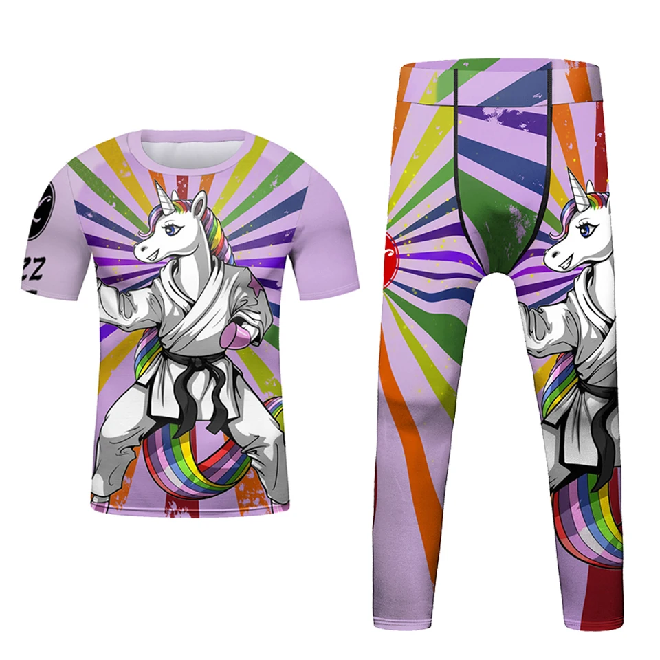 Kid\'s Jiu Jitsu MMA T-shirt +Pants Set Grappling Rashguard For Kid Bjj Boxing Jerseys Gi Rash Guard MMA Shorts Boxeo Sportsuits