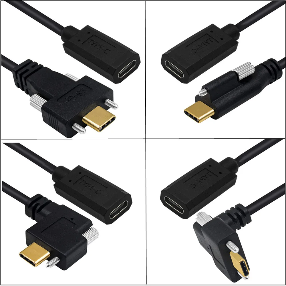 Side Bend Gold-Plated 4K 60Hz 16 Core USB3.1 Type-C Male To Female With Screw 10Gpbs Data Cable 5A