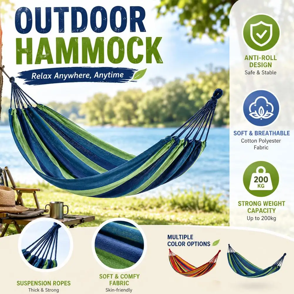 Outdoor Hammock Anti Rollover Double Swing Chair Canvas Hammock For Yard Camping Bedroom Wilderness Leisure Use For Adults