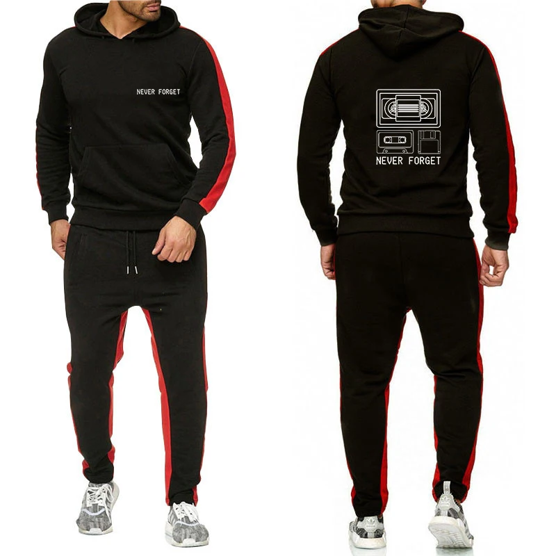 2025 Spring And Autumn Forget Sarcastic Graphic Music Print Solid Color Sets Men Long Sleeve Sports Hoodies+Sweatpants Suit