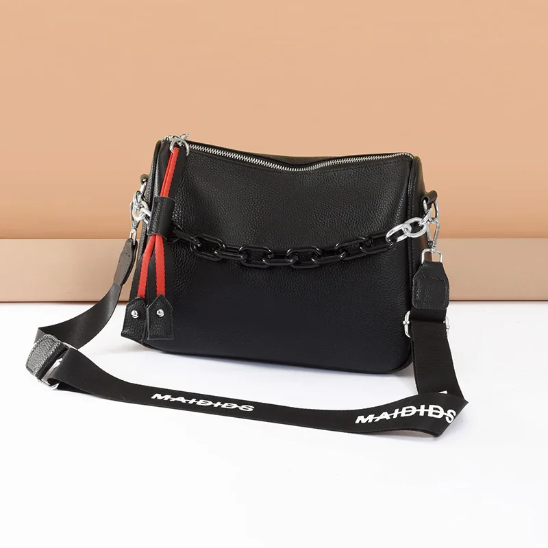 Luxury Solid Color Genuine Leather Women Shoulder Crossbody Bags 2024 Large Capacity Chain Ladies Handbags Female Messenger Sac