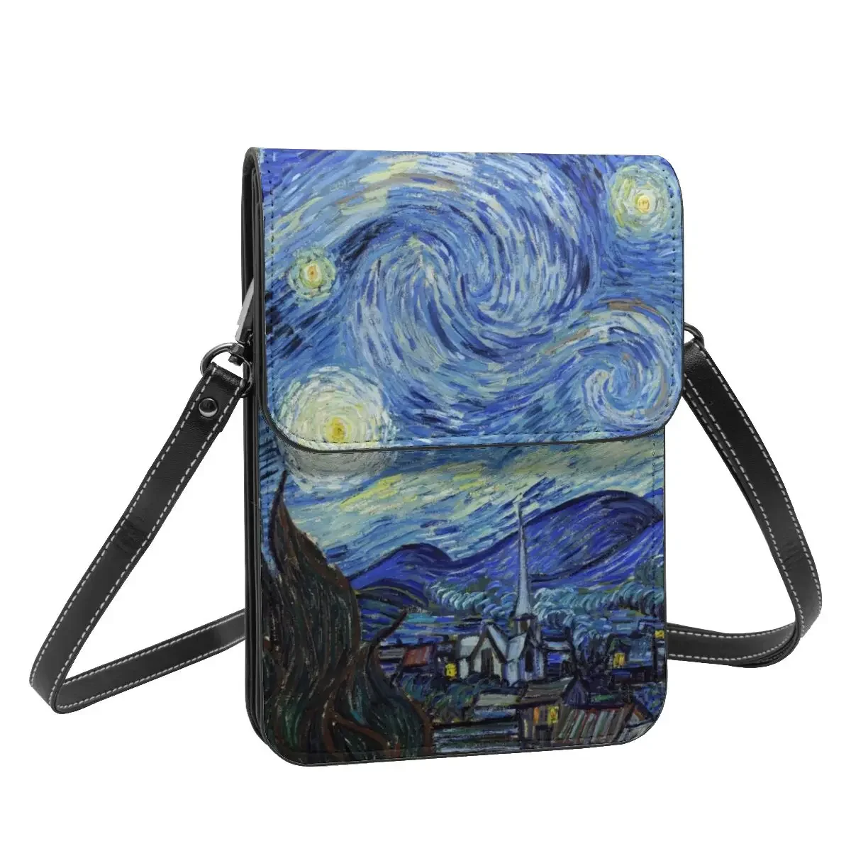 Moon Vincent Van Gogh borsa a tracolla notte stellata regalo femminile borsa per cellulare borse da ufficio in pelle divertenti borsa a tracolla