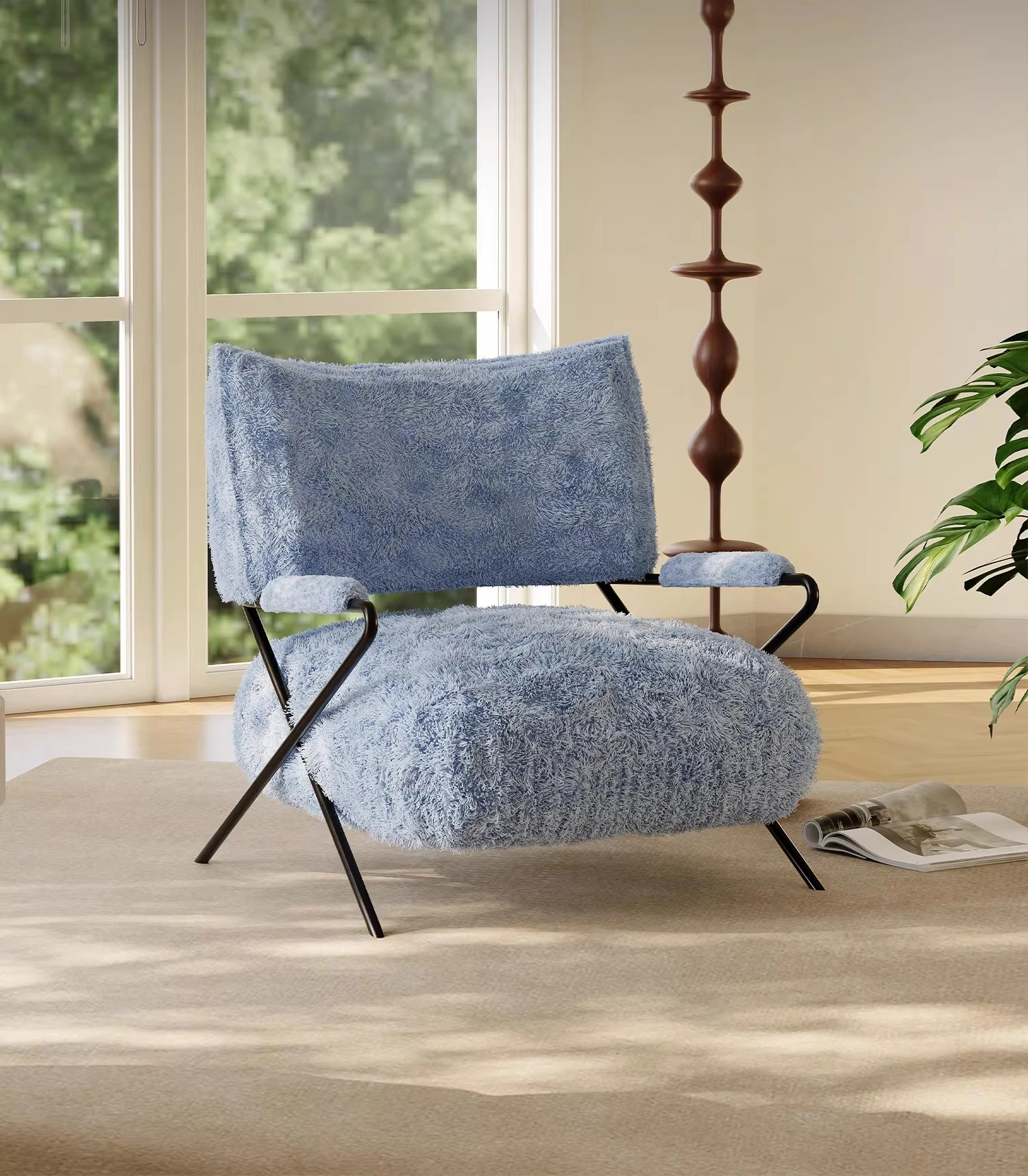 

Italian light luxury single sofa chair blue fabric Nordic designer home living room leisure chair B & B lazy chair