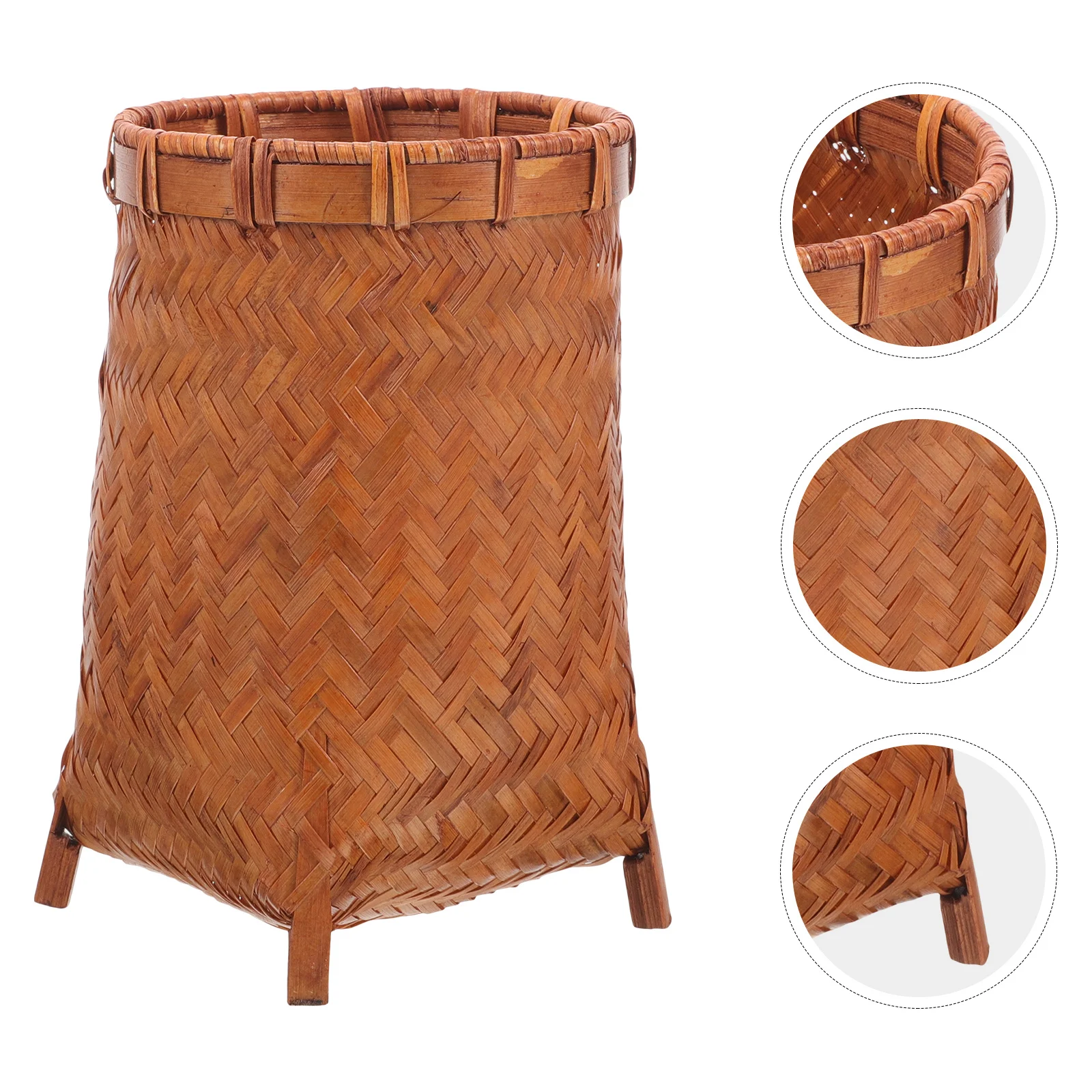 الخيزران المنسوجة حامل قلم خمر النمط الصيني منظم سطح المكتب لمقاطع الشاي ماكياج فرش القرطاسية تخزين كوب #6