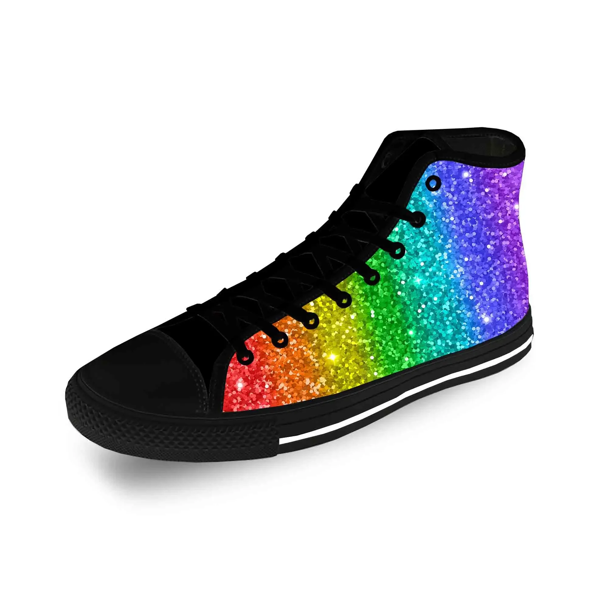 Colorful Rainbow Lightweight Cloth 3D Print Funny Fashion High Top Canvas Shoes Mens Womens Teenager Casual Breathable Sneakers