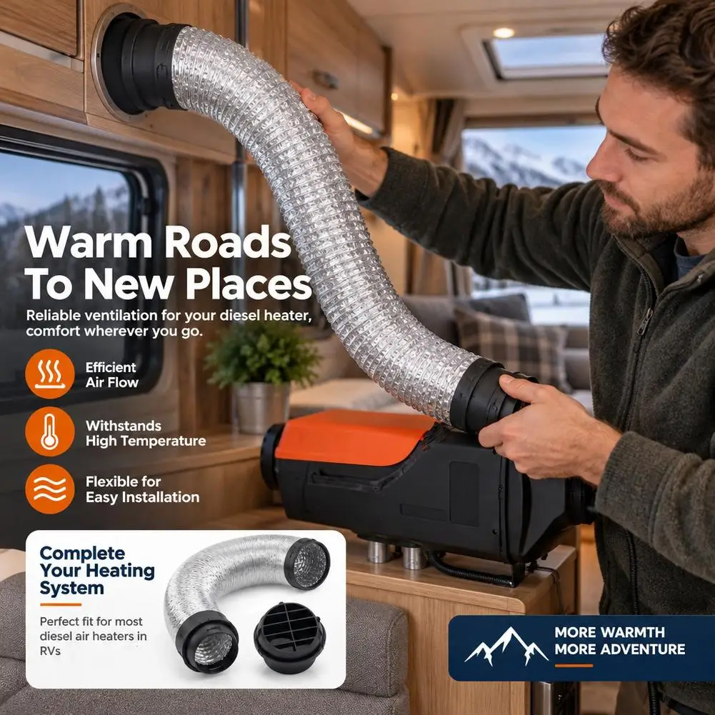 75mm Flexible Aluminum Foil Air Vent Hose High Temperature Resistant Extendable To 1.5m With Vent Cover For Diesel Heater