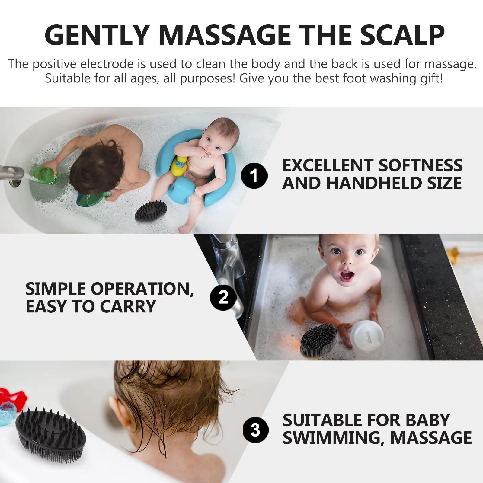 

Silicone Cleaning Brush Double-Sided Baby Bath Tool Soft Hair Scalp Massage Shower Brush Body Scrubber Baby Bath Tool