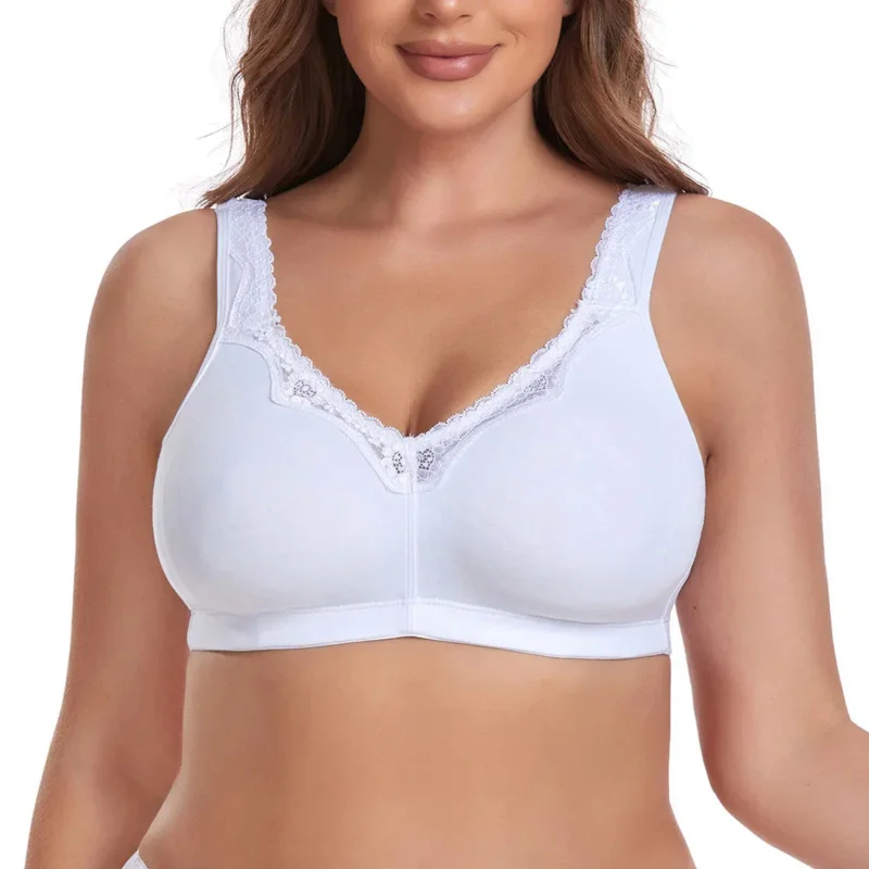 Women's Seamless Non-padded Cotton Bra Full Coverage Smooth Wire-Free Plus Size Sleep Underswear Comfort Wide Straps