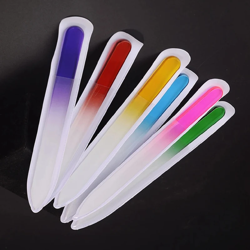 6Pcs Crystal Glass Nail Files Gradient Double-Sided Ombre Nail Art Buffer Files Travel Filer Professional Manicure Nail Tools *