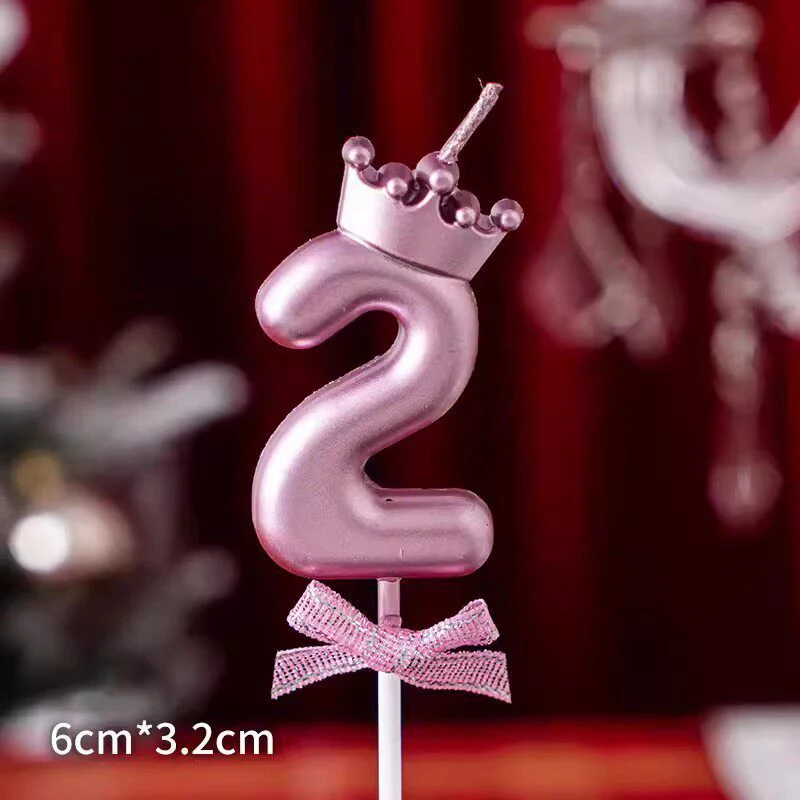 1pc Pink Digital Candles Princess Birthday Cake Decoration Party Crown Bow Candles Baby Shower