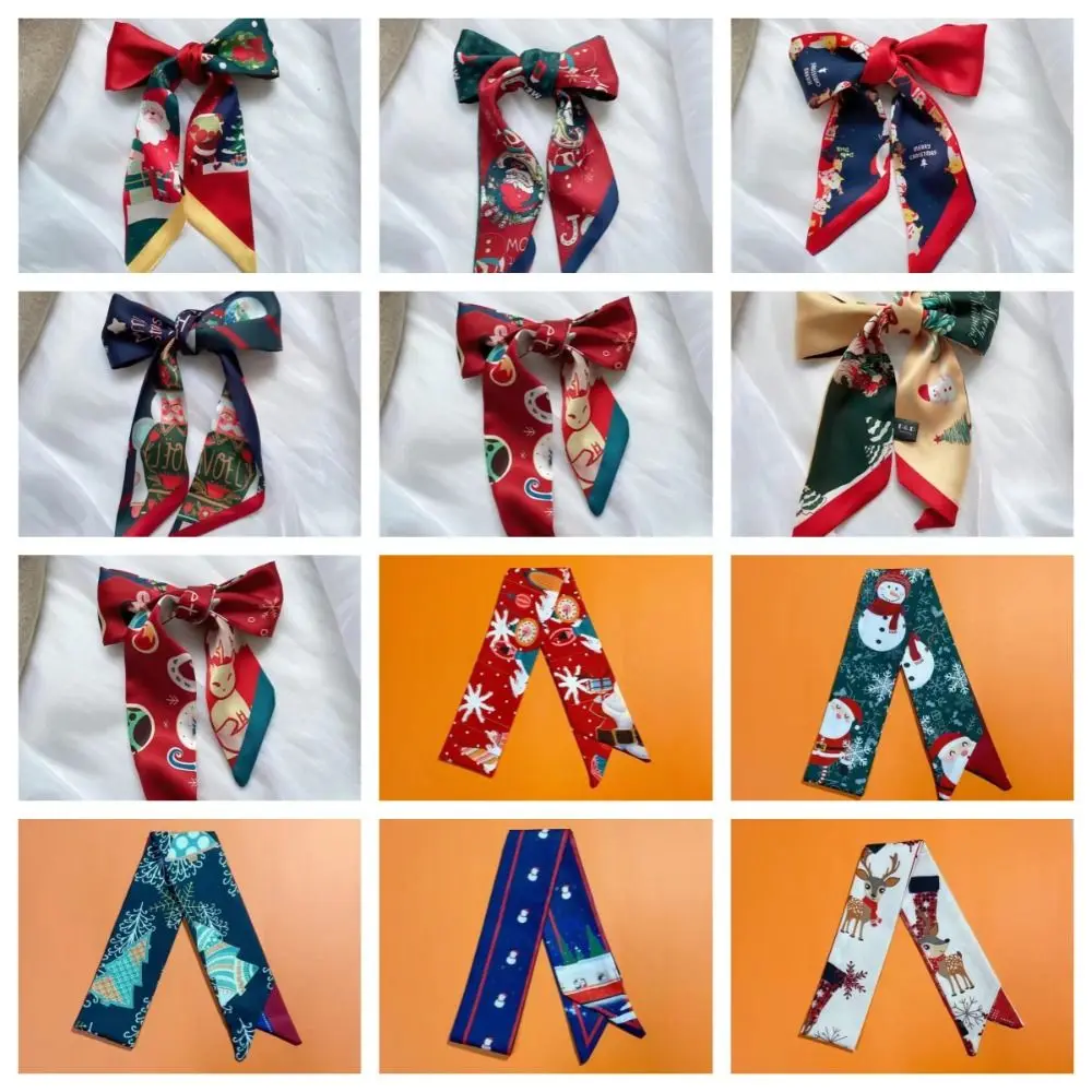 Ribbon Headband Christmas Silk Scarf Red Printed Long Scarf Santa Claus Scarf Accessories Scarf Hair Band Christmas Decoration