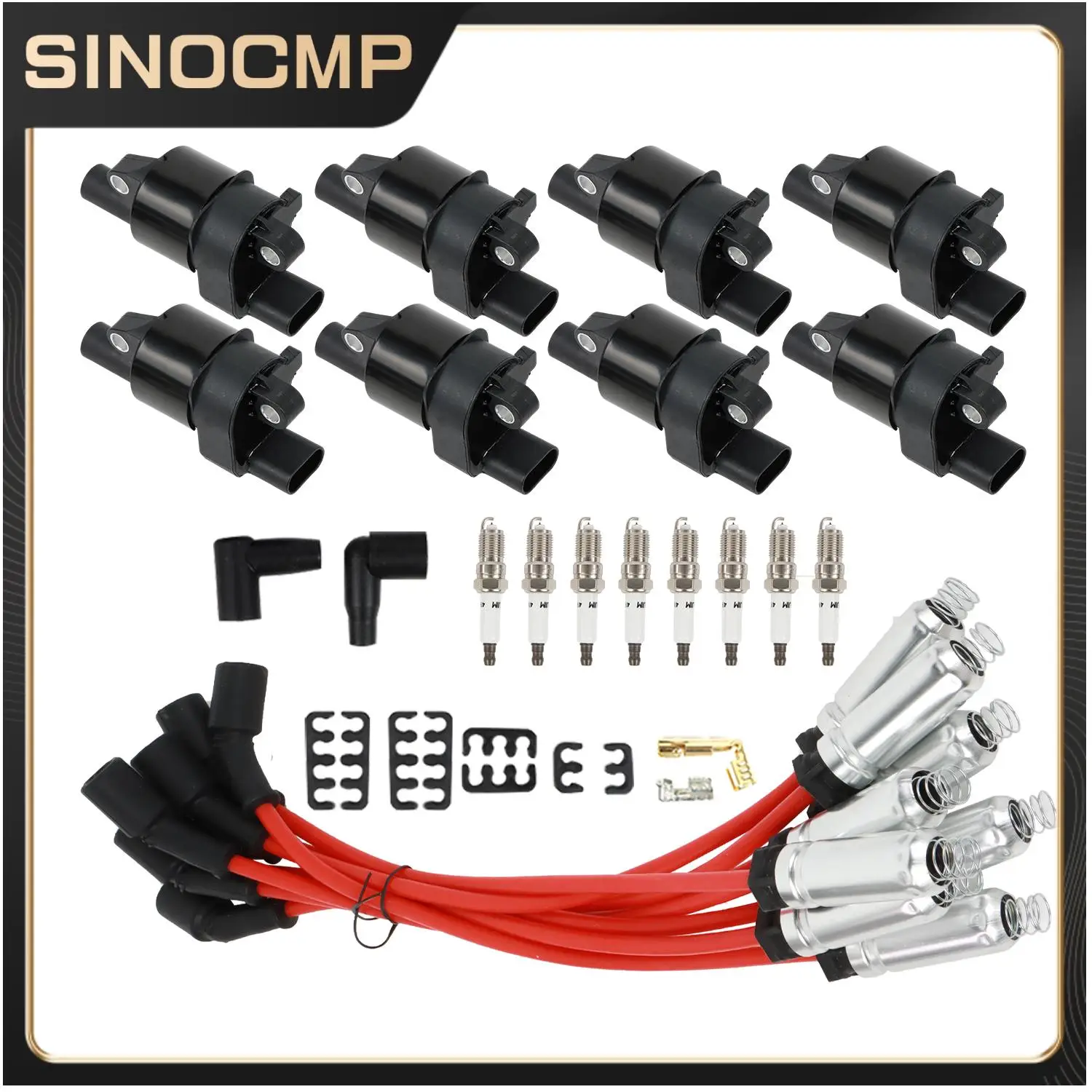 

8pcs Ignition Coils +8pcs Iridium Spark Plugs+8pcs Spark Plug Wires For GMC Chevy Silverado 1500 Tahoe 5.3L UF414 12573190