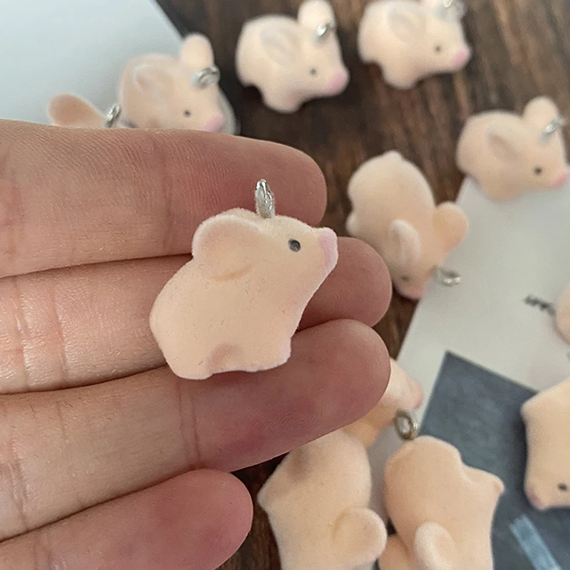 1pc 3D Mini Flocking Pink Pig Resin Charms Bulk Kawaii Animal Pendant For Earring Keychain Diy Jewelry Make Accessories