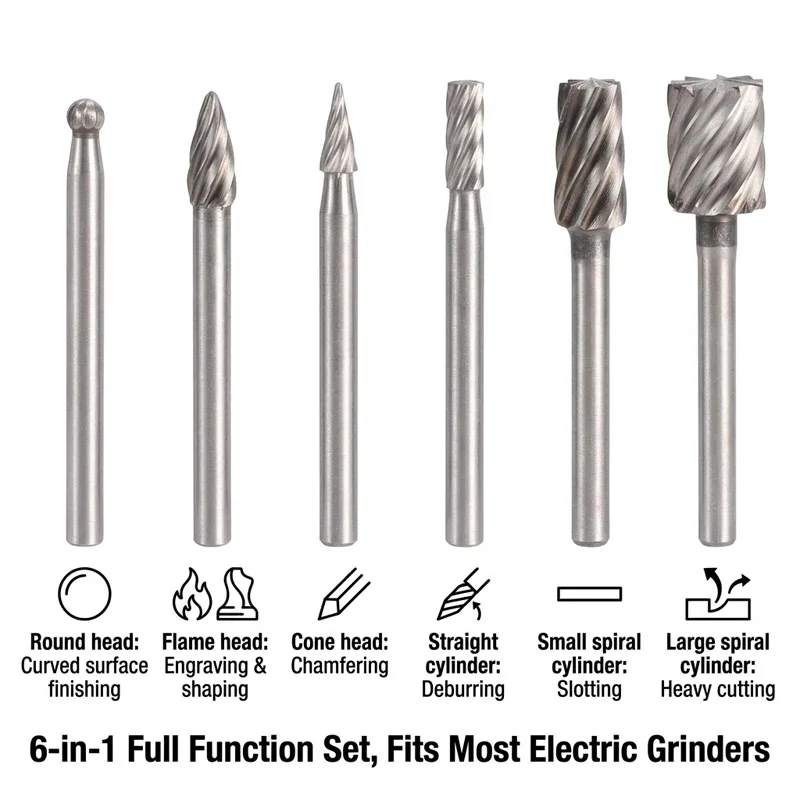 HSS Rotary Burr File High Speed Steel Electric Grinding Head Wood Carving Metal Deburring Polishing Tool for Drill Die Grinder