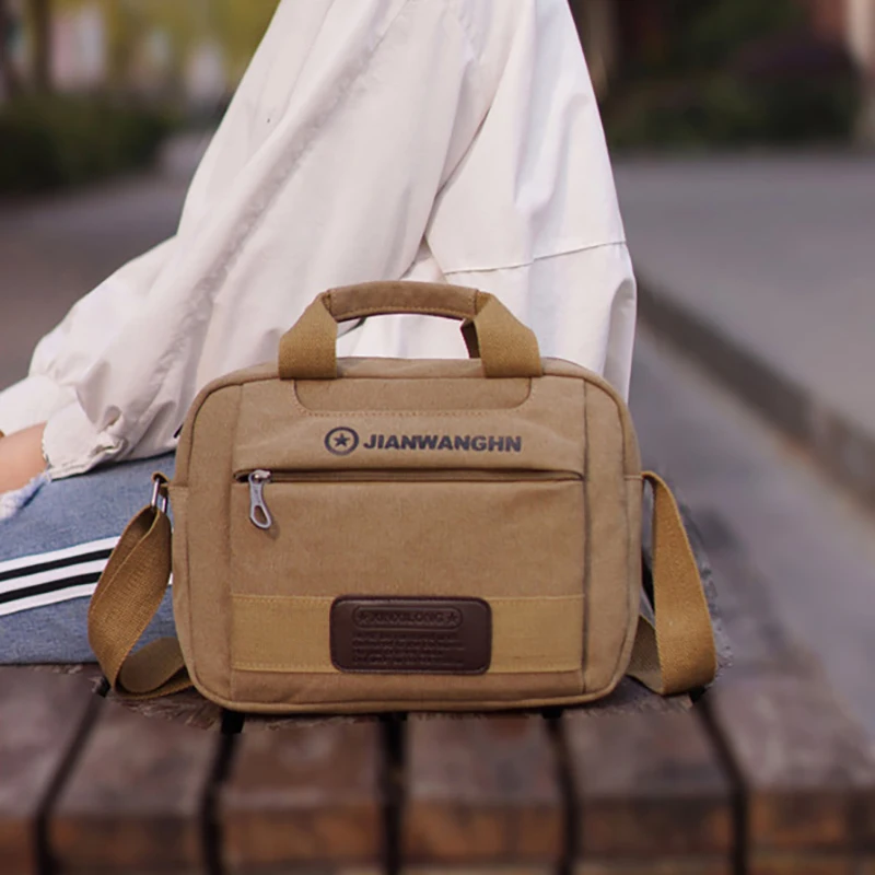 

Canvas Messenger Shoulder Bag for Men Vintage Travel Handbag Outdoor Hiking Climbing Sling Bags Lightweight Weekend Schoolbag
