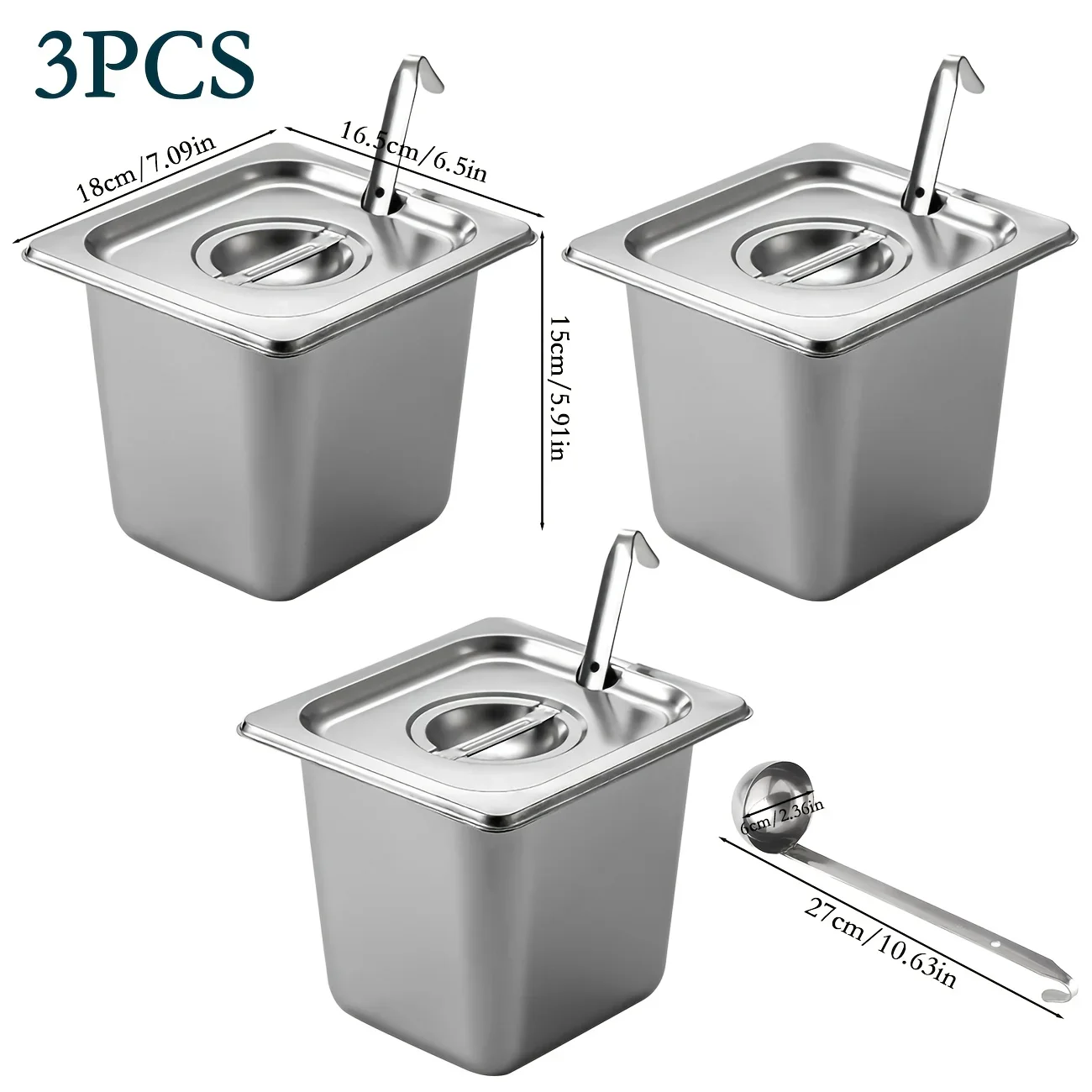 Stainless Steel Food Storage Containers Set, 3/4/6 Pack with Lids, Spoons Included, Ideal for Restaurants, Hotels, Parties