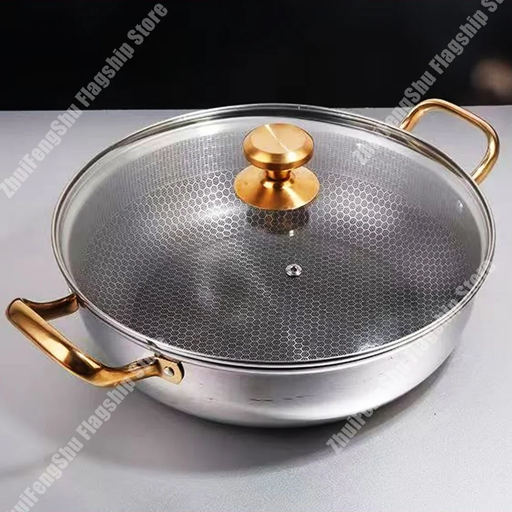 

30cm Soup Pot Non-stick Frying Pan Wok with lid Stainless Steel Honeycomb Pot Home Induction Cooker Gas Stove kitchen Cookware