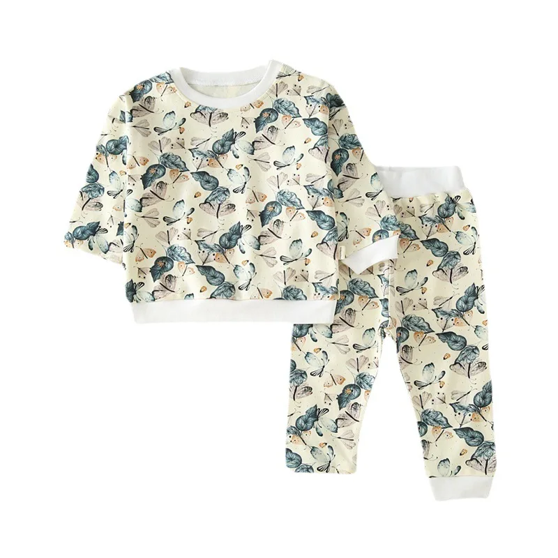 

0-3T Newborn Kid Baby Boys Girls 2pcs Clothes set Spring Print Long Sleeve Sweatshirt Top Pant Cute Cotton Outfit Clothing set