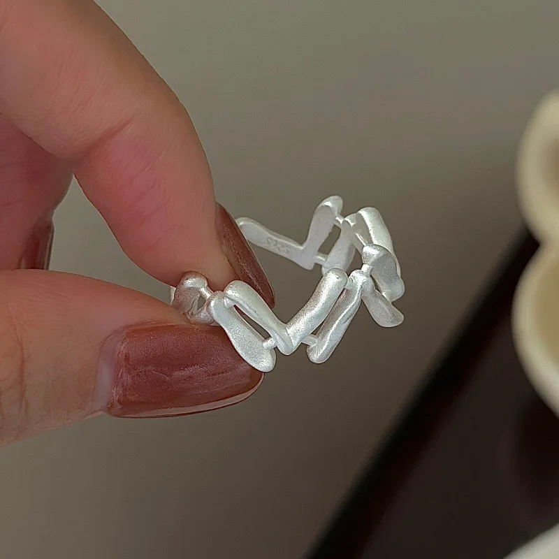 925 Sterling Silver Rings for Women Couple Minimalist Handmade Wave Line Sparckling Ring Fine Jewelry Gift Prevent Allergy