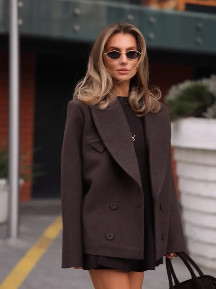 

Oversized Wool Jackets Women Casual Cropped Coat Autumn 2025 Solid Color Long Sleeve Double Faced Lady Street Blazer Outerwears