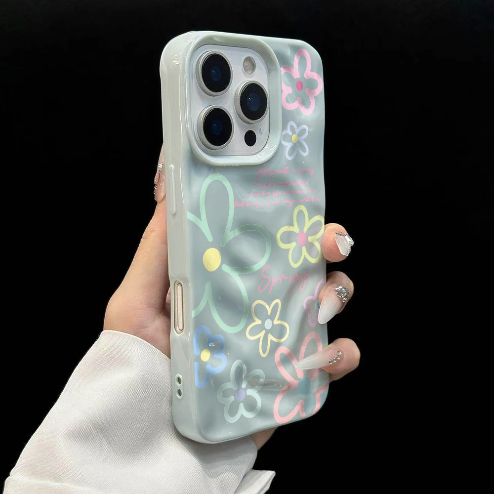 Minimalistische Frühlingsblumen-Handyhülle für iPhone 17 16 15 14 13 12 11 Pro Max 14 15 Plus 17 Air Falten-Wellen-Design Weiche Silikonhülle – Detail 10