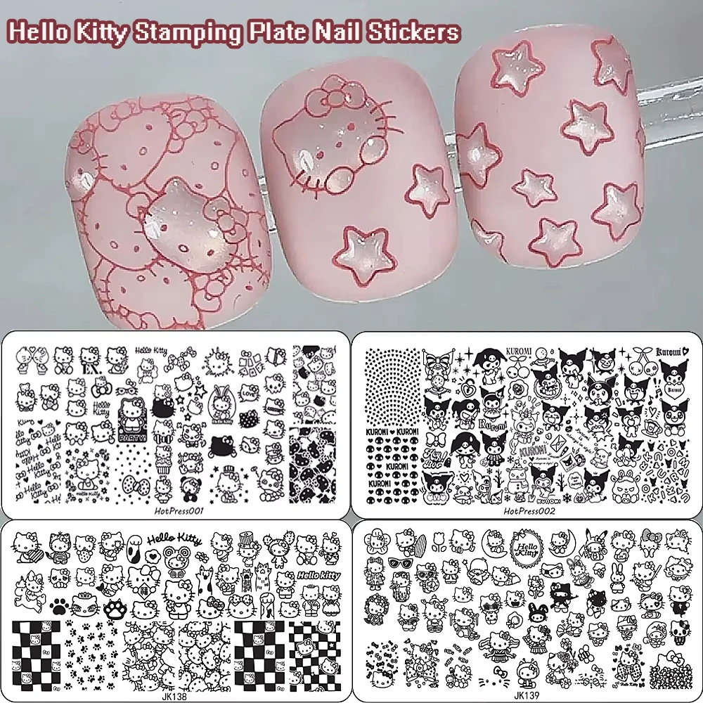 1pc Hello Kitty Cartoon Stempelplaat Nagelstickers Kawaii Kitty Hoofd Kuromi Anime Karakter Ontwerp Nagel Stalen Sjablonen Decals