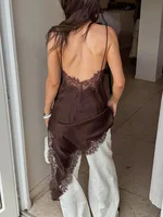 New Lace Mini Spaghetti Strap Dress For Women Irregular Backless Slit Sexy Evening Party Dress Female High Waist Bottom Dresses - Image 2