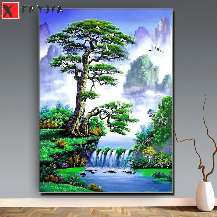 

Diamond Painting Waterfall Art Rhinestone 5D DIY Diamond Embroidery Welcome Song Landscape Cross Stitch Needlework Decor Home