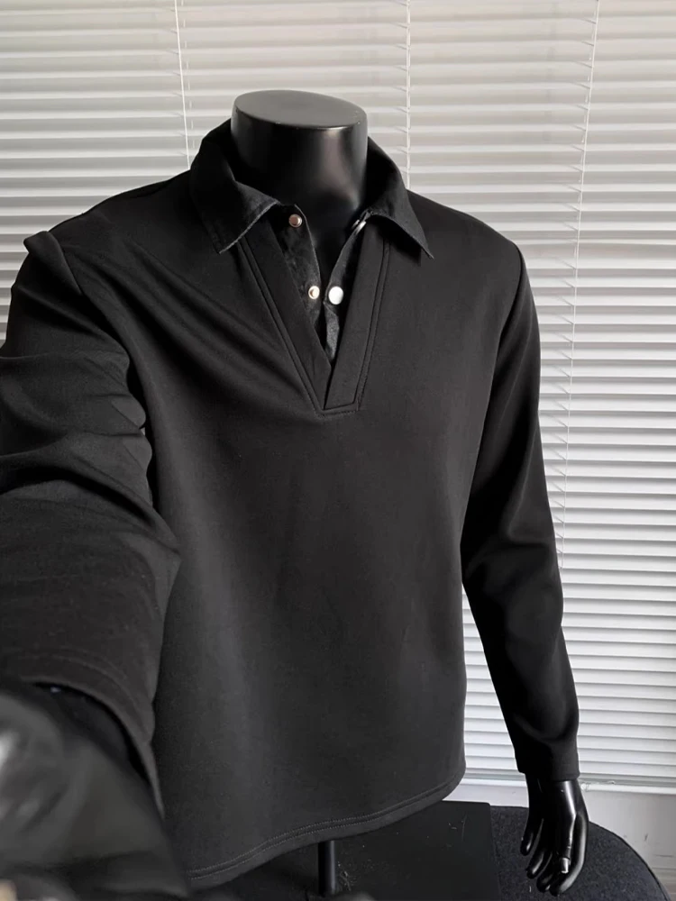 Bla American Sle Faux Two-Piece Sweatirt Men's Long Sve Collared T-irt Casual Autumn Trendy Brand Haome Versati...