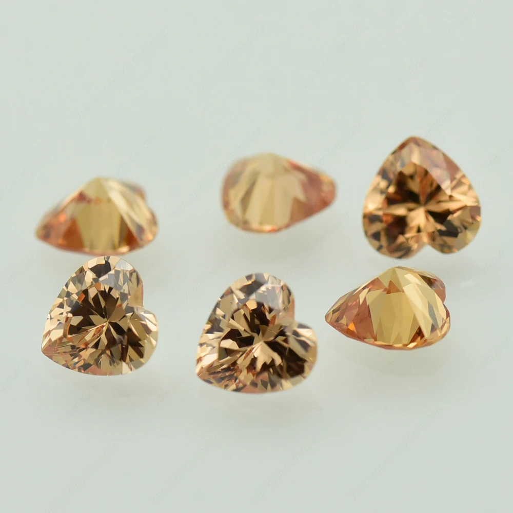 Heart Shape 5A Champagne Cubic Zirconia Brilliant Cut Loose CZ Stone Synthetic Gems Beads For Jewelry 2x2-16x16mm