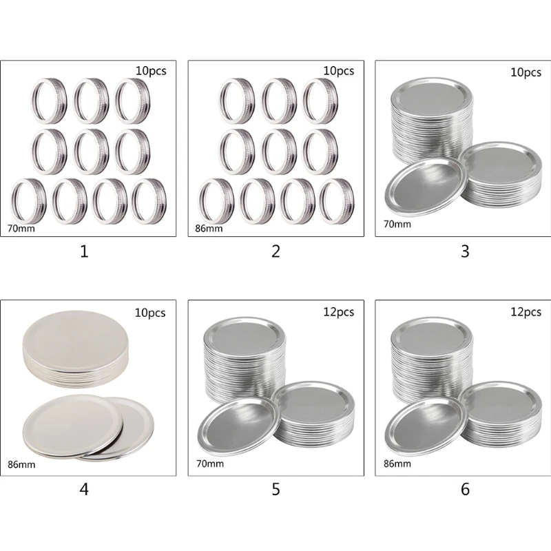 Tapas de boca ancha para enlatar Mason, Material de grado a prueba de fugas, 10 piezas, X6HD