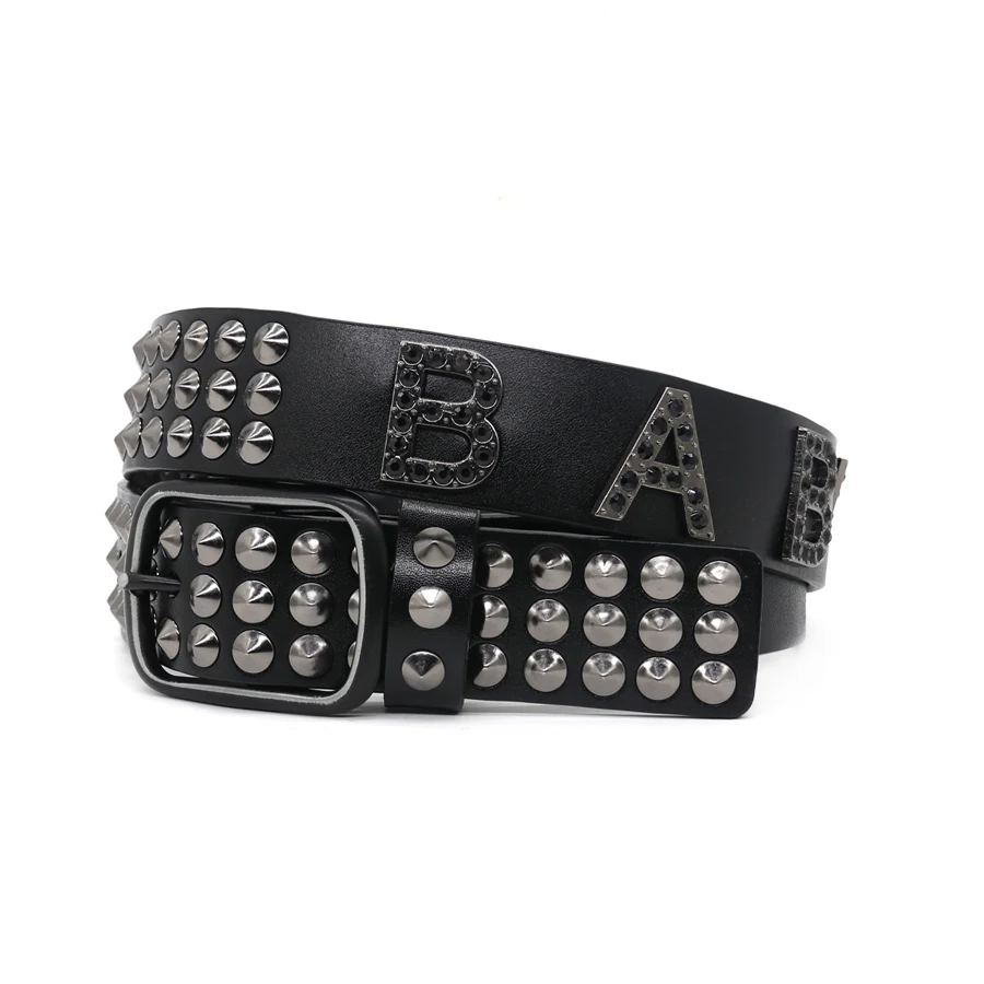 

Punk Rivets Belts For Women Men Luxury Cowhide Leather Strap Designer Waist Belt Western Cowboy Metal Cinturones Para Hombre