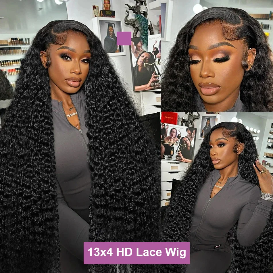 18 30 42 Inch Curly Wigs Deep Wave Lace Frontal Wig 180% Glueless Pre Bleached Knots 13x4 13x6 360 HD Transparent Lace Brazilian Human Hair Pre Plucked For Women