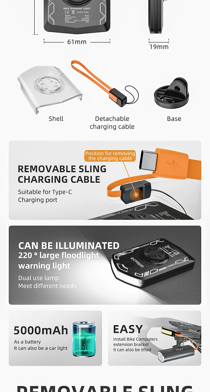 Lampe Avant étanche Phare Vélo LED CYCLAMI - USB-C Rechargeable, IPX6 Étanche, 120 Lumens, 4 Modes - Sécurité Cyclisme Nocturne Lumière Velo