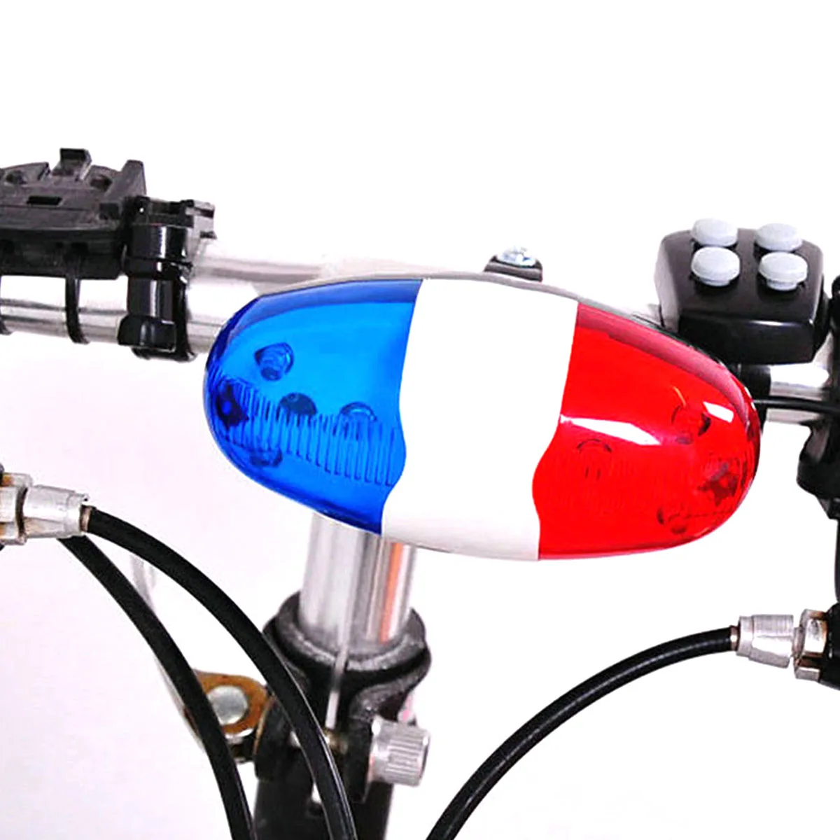 Bicycle Police Siren 4 Sounds Melody Bicycle Power Horn Siren Bell 6-LED Strobe Blue and Red Bicycle Safety Light for Kids Bike