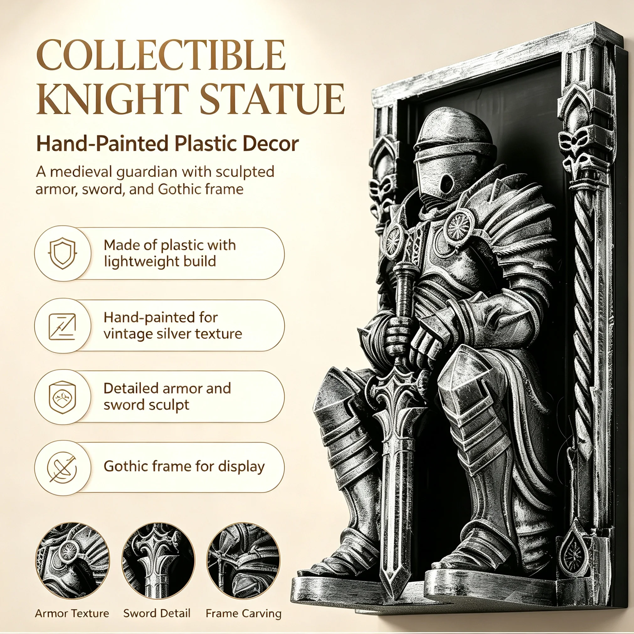 Cross‑border Vintage Armored Knight 3D Wall Decor, European Medieval Warrior Carved Wall Ornament for Indoor Aesthetic Decoratio
